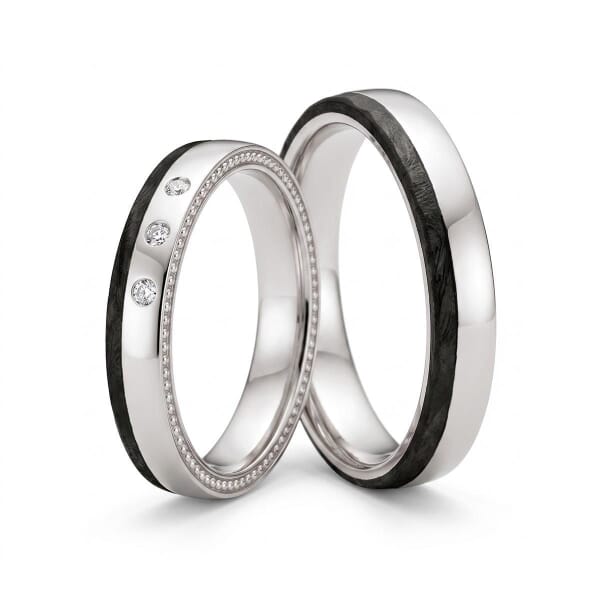 Gifteringer i hvitt gull med carbon og diamanter - 4806509